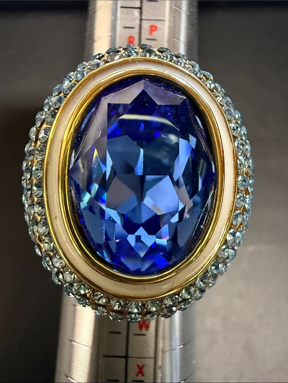 Elegant Women’s Cocktail Ring with Deep Blue Center Stone